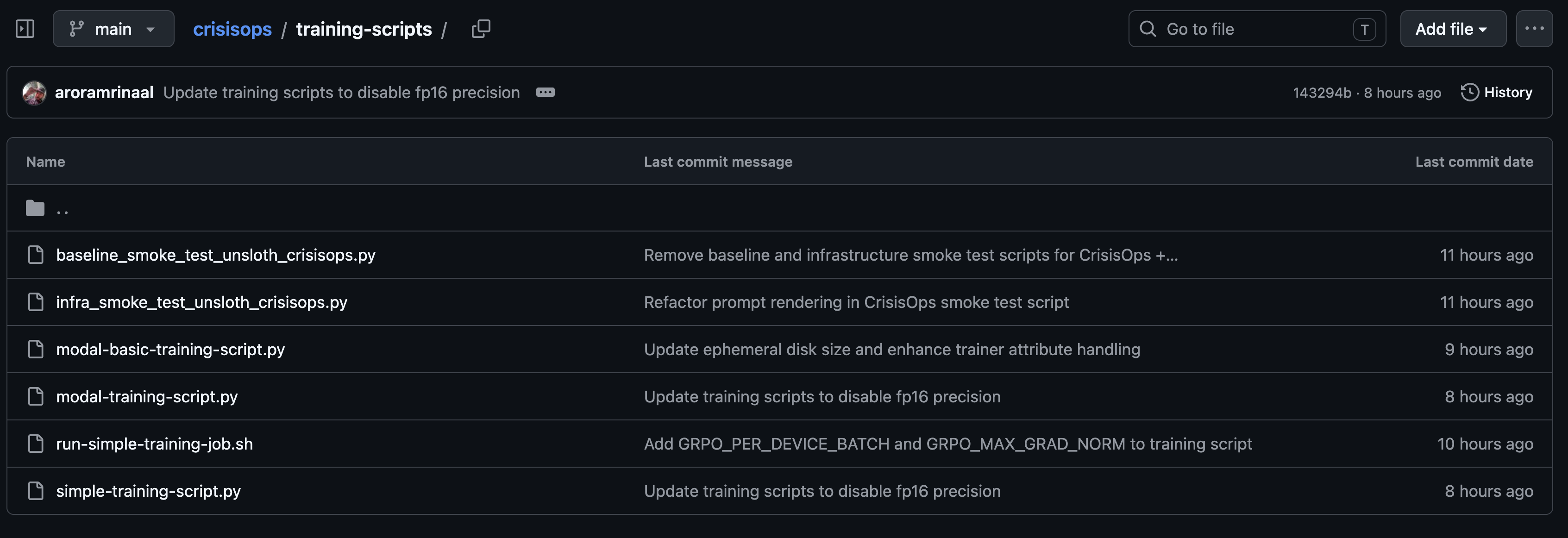 GitHub screenshot of the CrisisOps training scripts folder