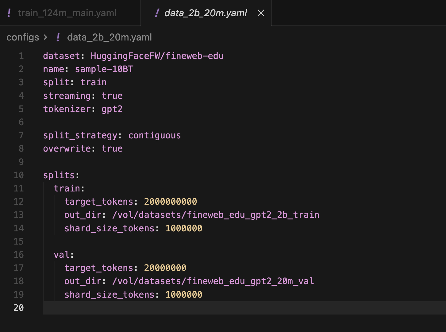 FineWeb-Edu 2B token data config