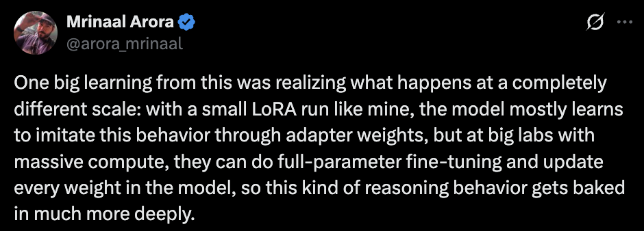 Tweet with cold-start SFT and LoRA context