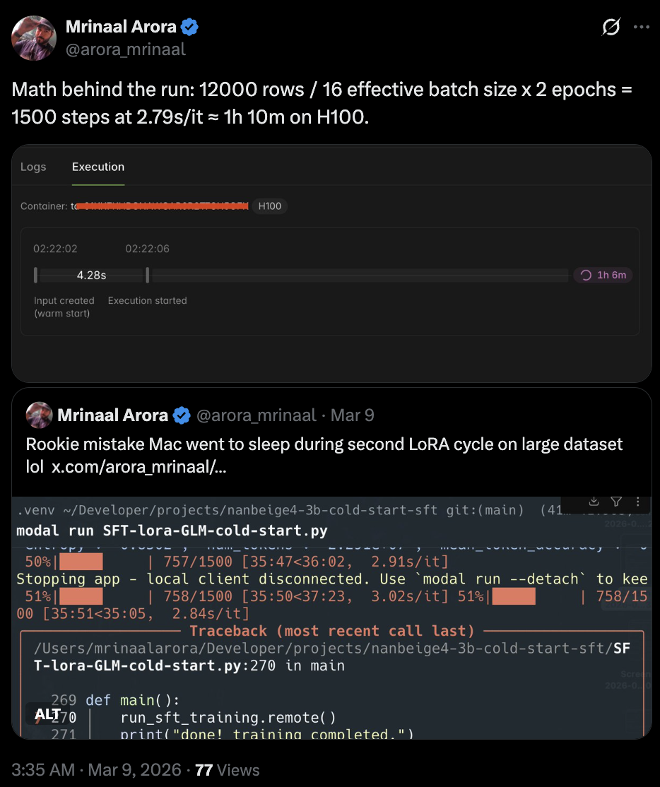 Tweet about training run math and timing