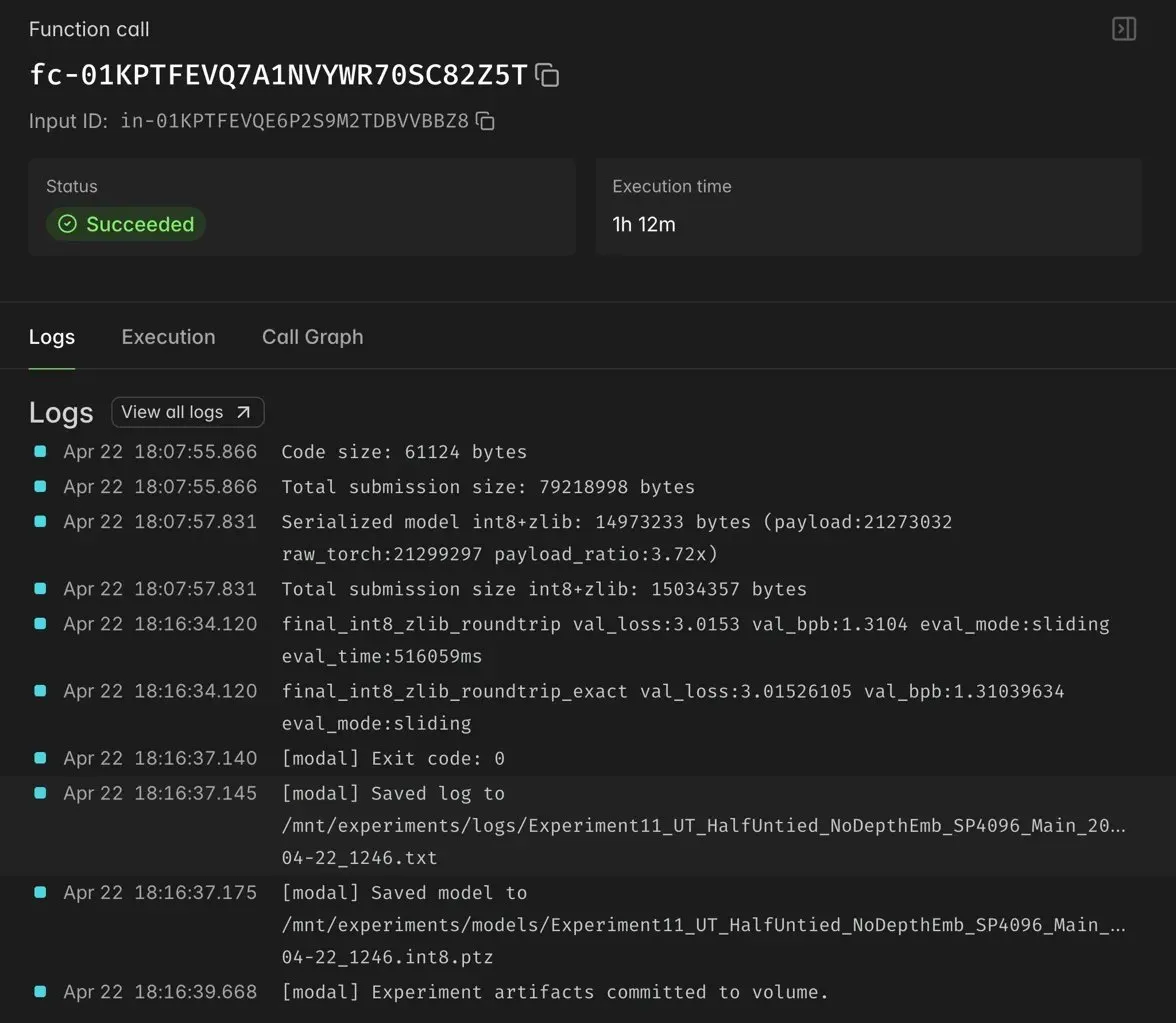 Modal Parameter Golf run logs